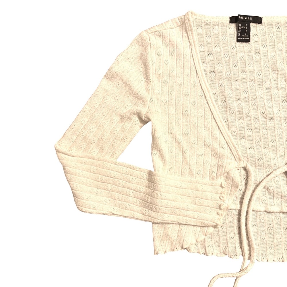 Forever 21 Cream Textured Tie Front Cardigan Sweater Women's Size Small